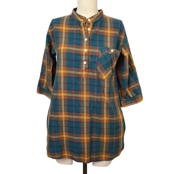 Lark & Wolff Anthropologie Tunic Top S Multi Plaid 1/4 Button-front Pocket Shirt - Picture 1 of 10